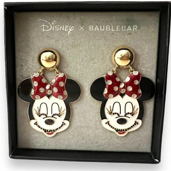 Disney Minnie Mouse x Baublebar Earrings With Crystal Accents Gold Tone Hardware - Picture 1 of 4